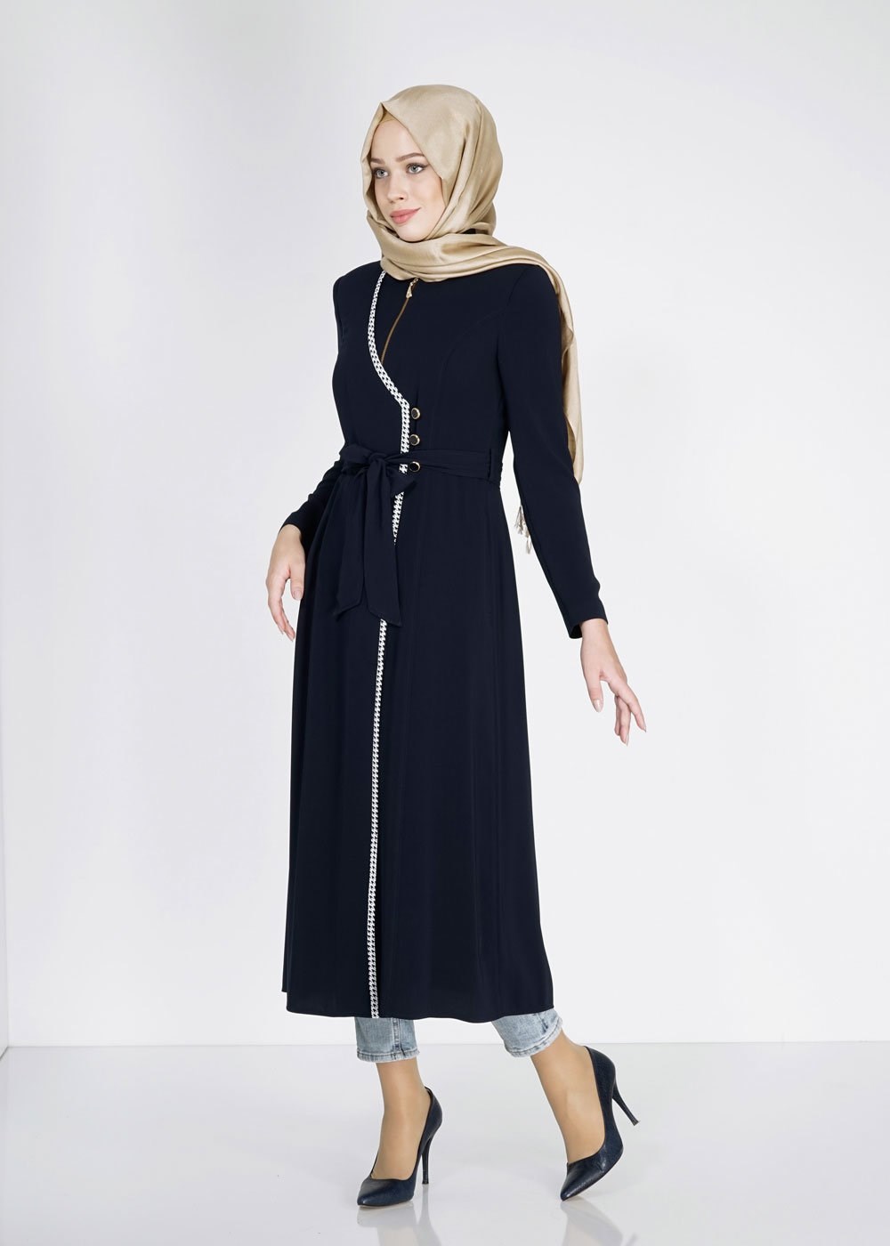 Tesettür giyim LACİVERT 1571 Virona Tesettür Trench