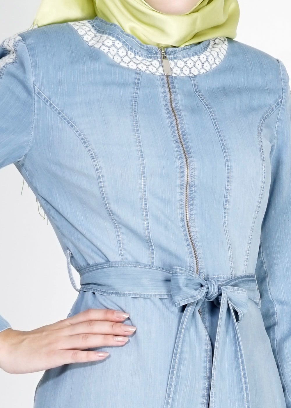 Tesettür giyim MAVİ 1574 Maryel Flamlı Tesettür Trench