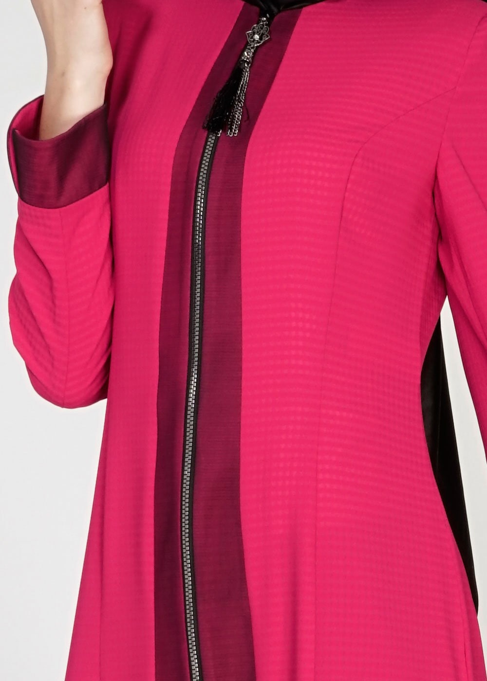 Tesettür giyim FUŞYA FERMUARLI KENDİNDEN DESENLİ TRENÇKOT 1575