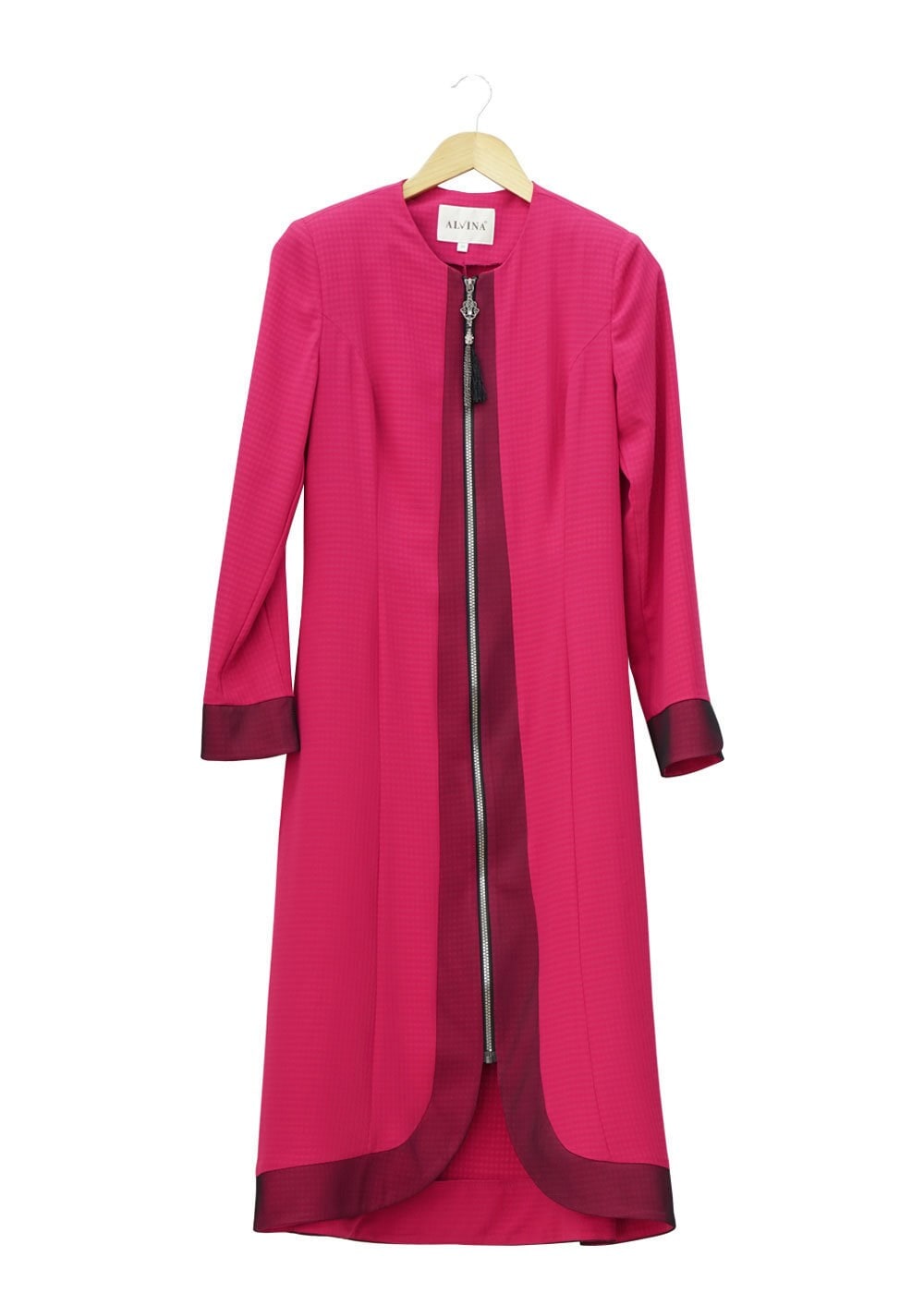 Tesettür giyim FUŞYA FERMUARLI KENDİNDEN DESENLİ TRENÇKOT 1575