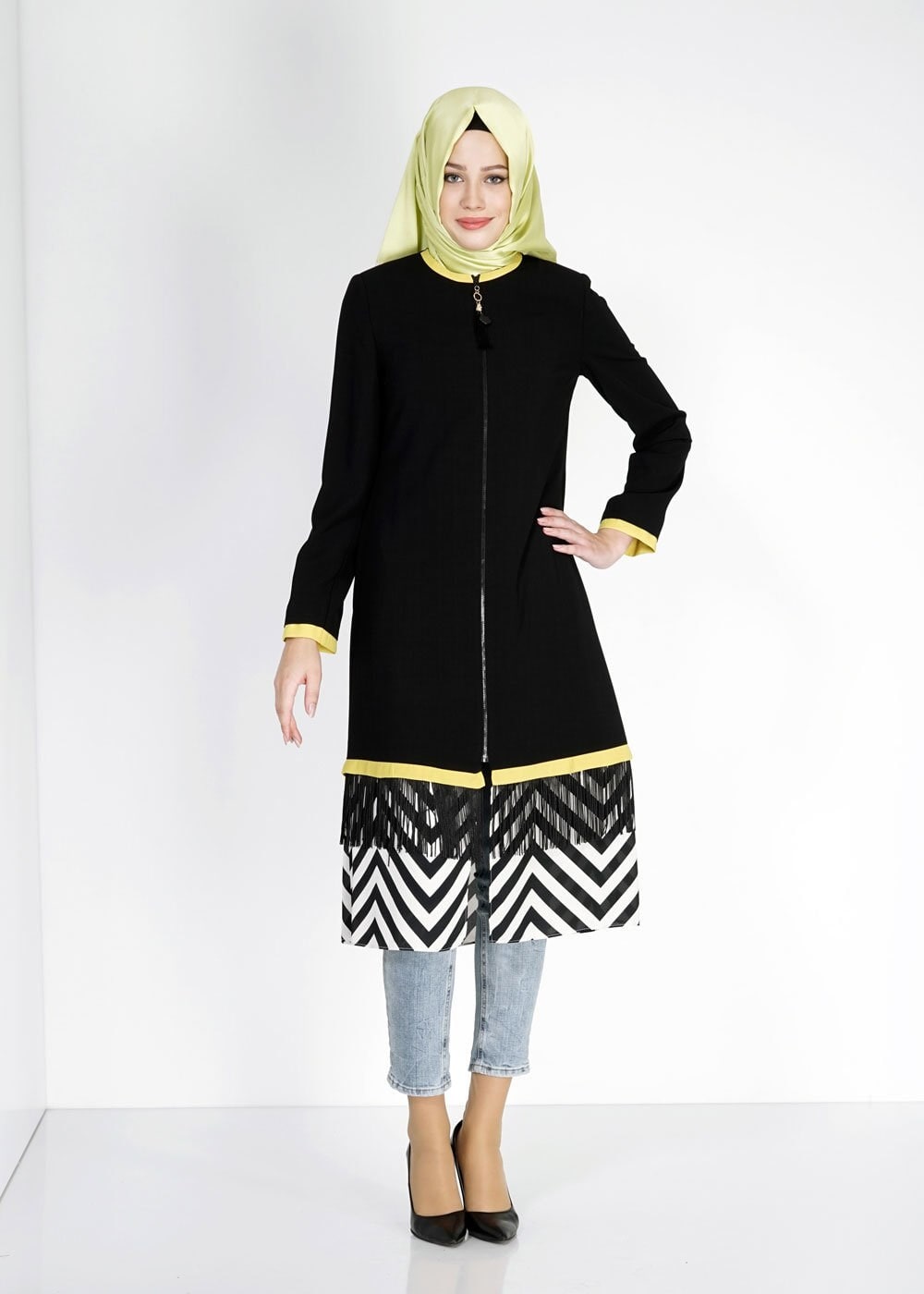 Hijab clothing BLACK 1576 Sufle Tesettür Trench