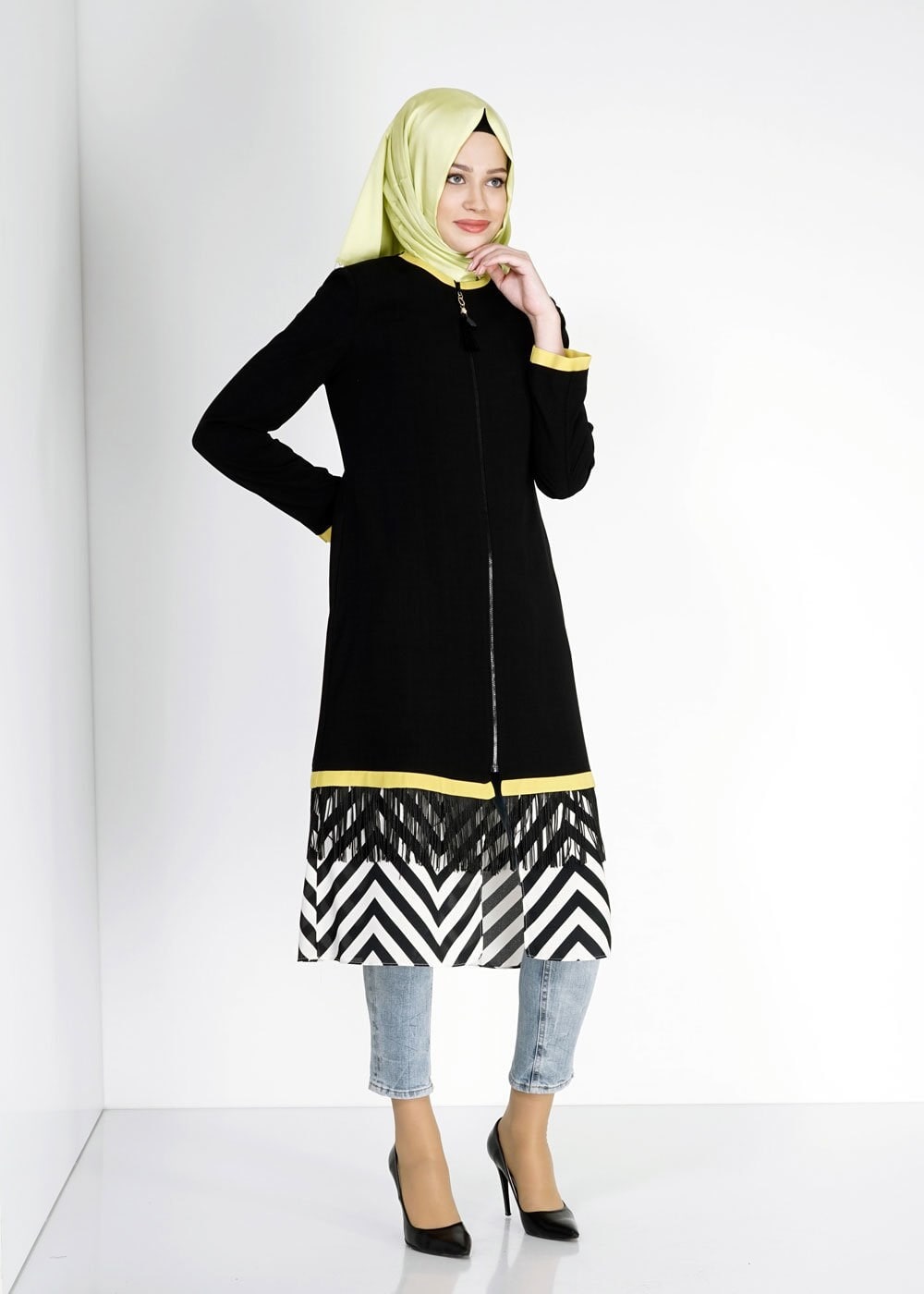 Hijab clothing BLACK 1576 Sufle Tesettür Trench