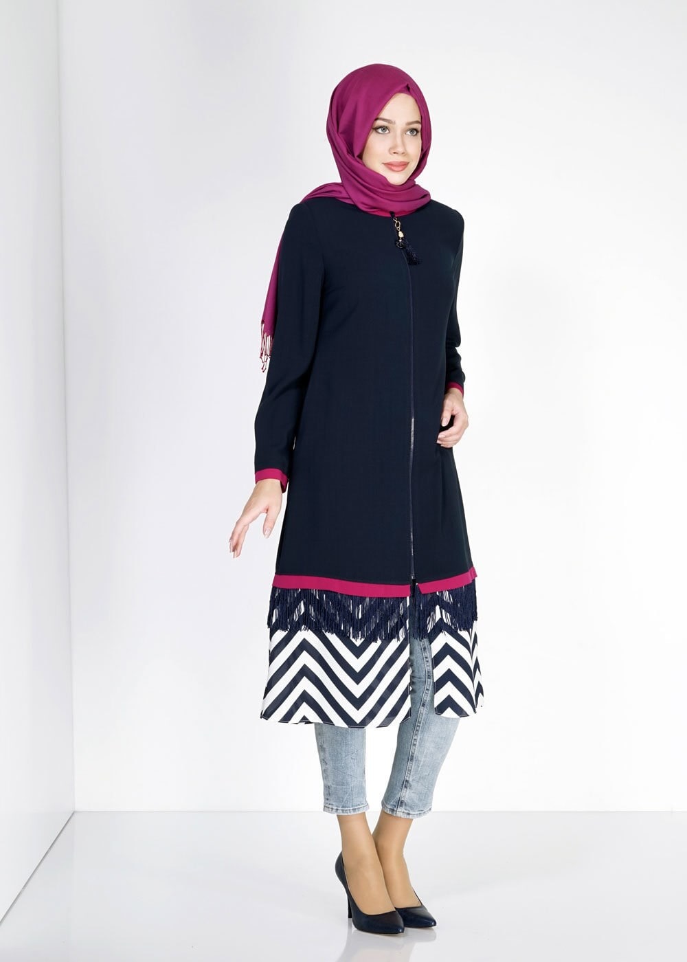 Hijab clothing NAVY BLUE 1576 Sufle Tesettür Trench