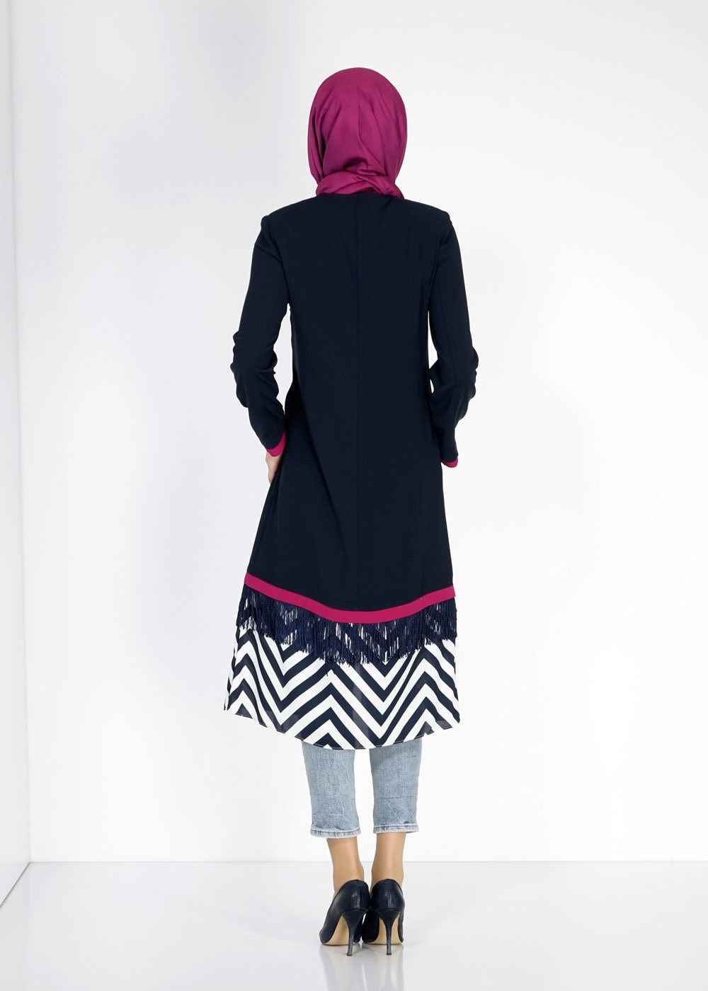 Hijab clothing NAVY BLUE 1576 Sufle Tesettür Trench