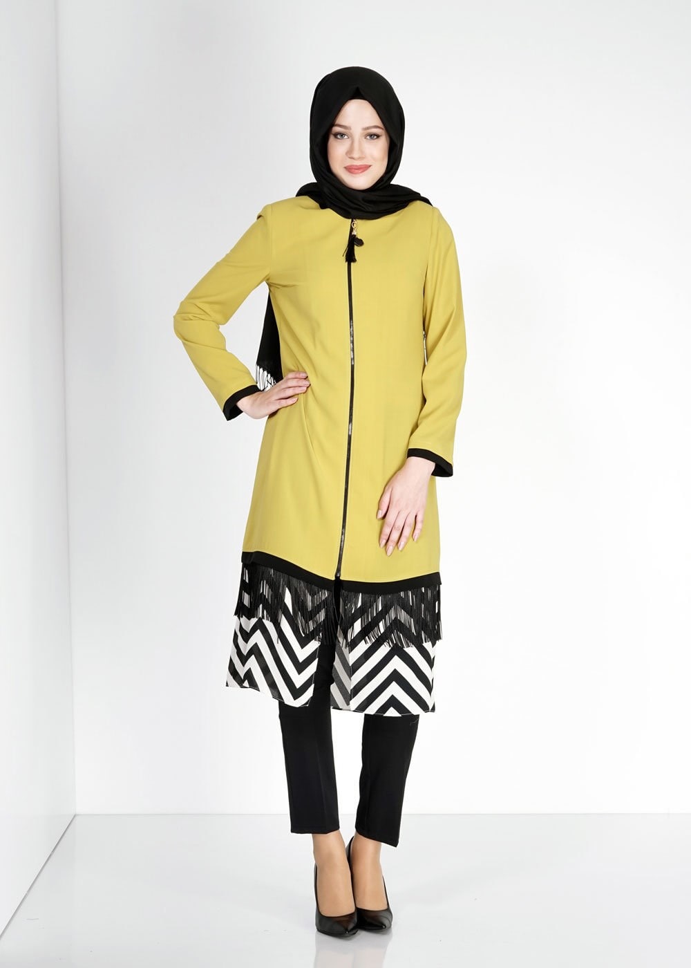 Tesettür giyim YEŞİL 1576 Sufle Tesettür Trench