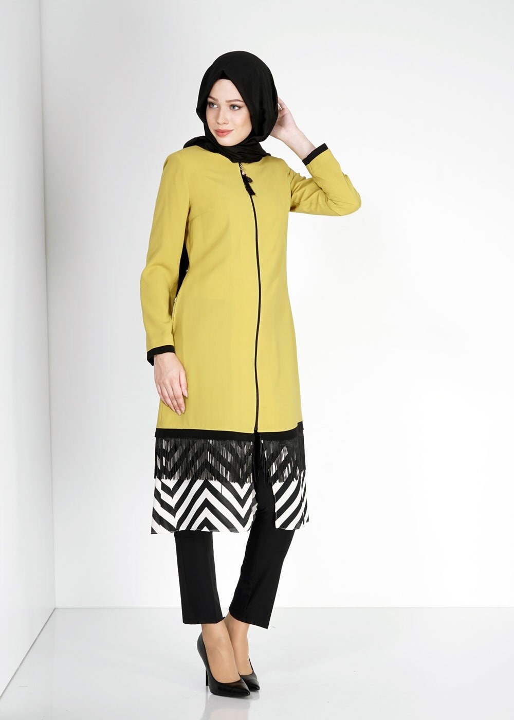 Tesettür giyim YEŞİL 1576 Sufle Tesettür Trench