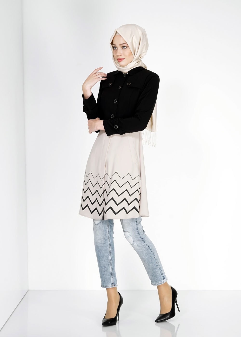 Hijab clothing BLACK 1583 Farah Tesettür Trench