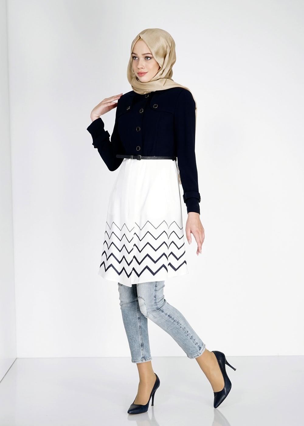 Hijab clothing NAVY BLUE 1583 Farah Tesettür Trench