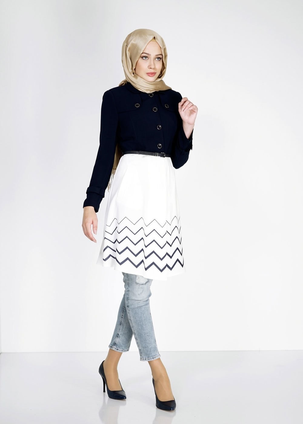 Hijab clothing NAVY BLUE 1583 Farah Tesettür Trench