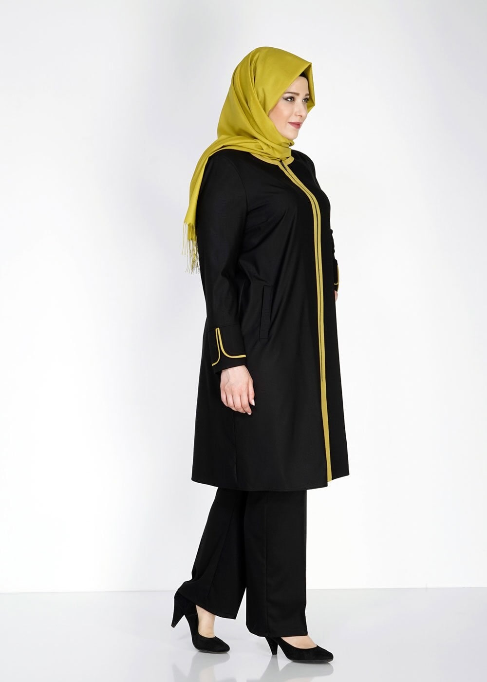 Tesettür giyim SİYAH 1586 Ekose TesettürTrench