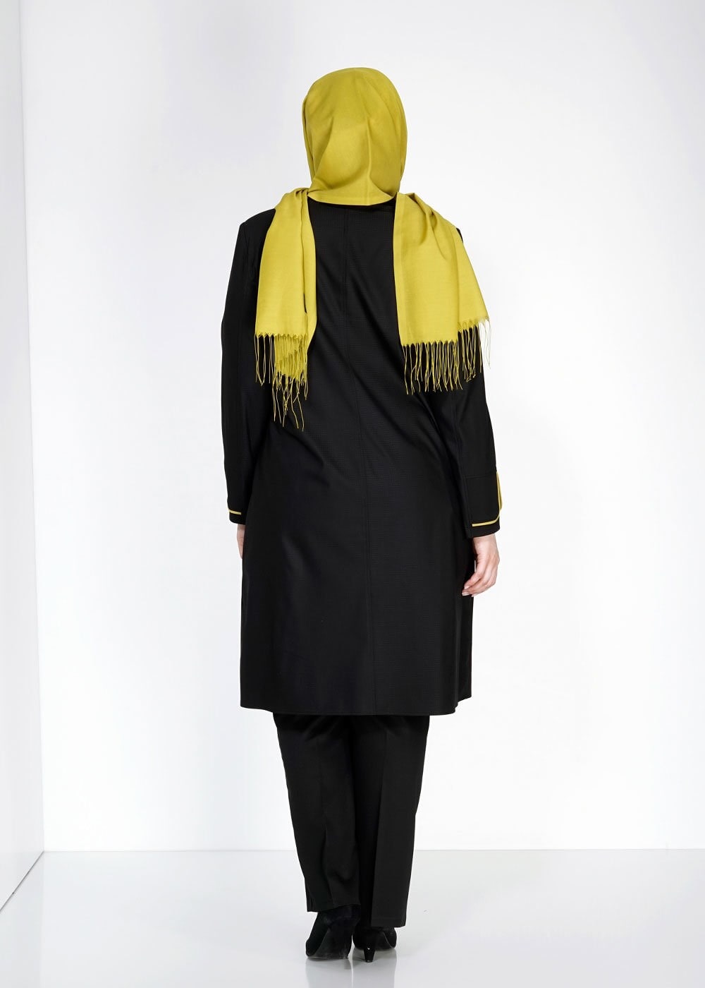 Tesettür giyim SİYAH 1586 Ekose TesettürTrench