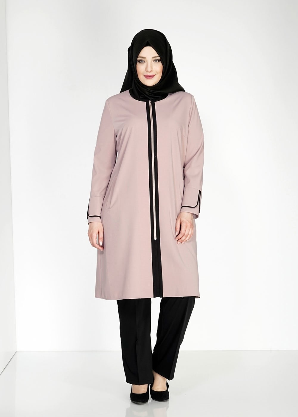 Tesettür giyim BEJ 1586 Ekose TesettürTrench