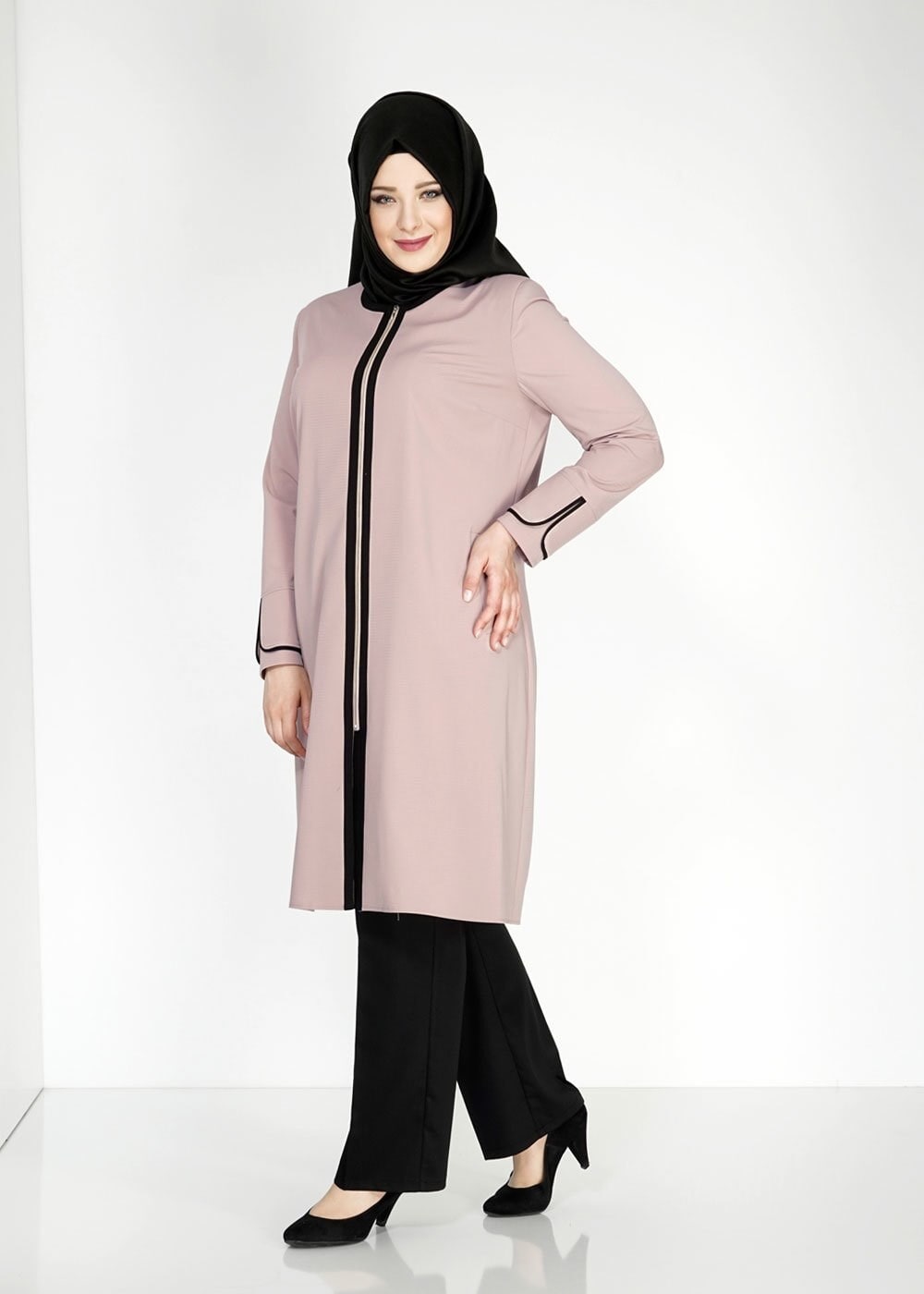 Tesettür giyim BEJ 1586 Ekose TesettürTrench