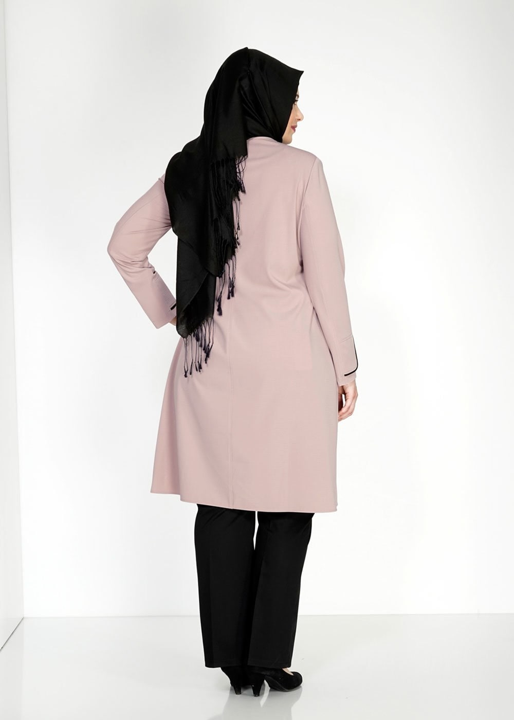 Tesettür giyim BEJ 1586 Ekose TesettürTrench