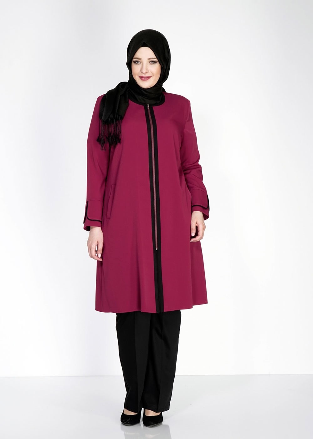 Tesettür giyim MÜRDÜM 1586 Ekose TesettürTrench
