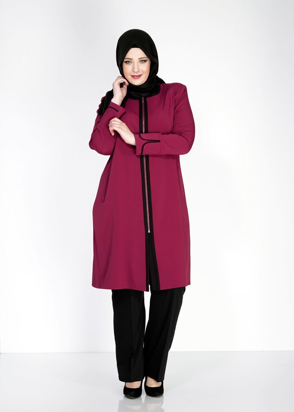 Tesettür giyim MÜRDÜM 1586 Ekose TesettürTrench