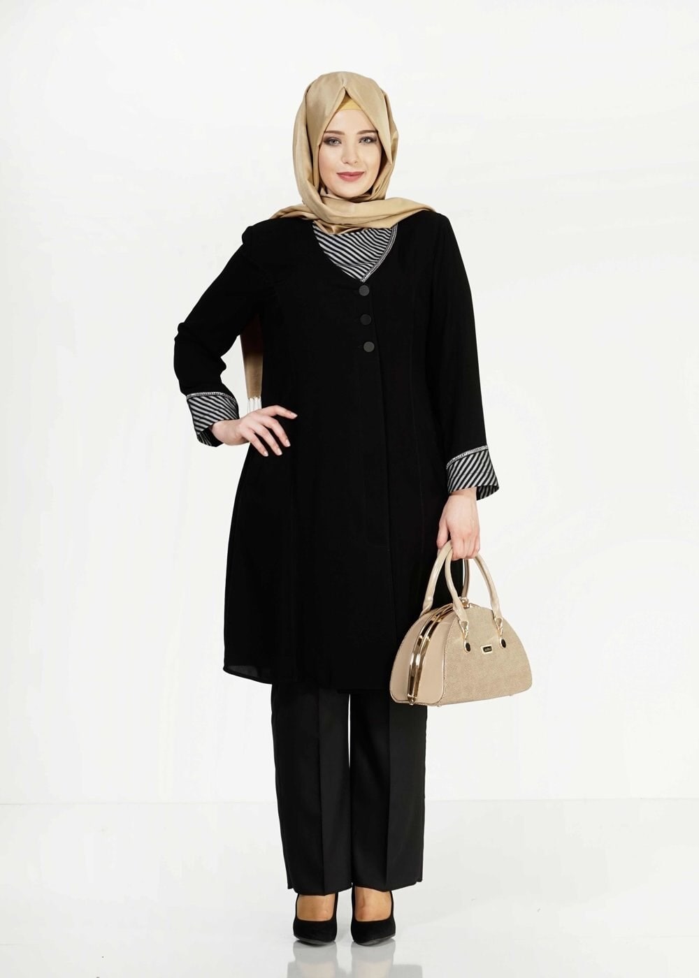 Tesettür giyim SİYAH 1587 Esma Tesettür Trench