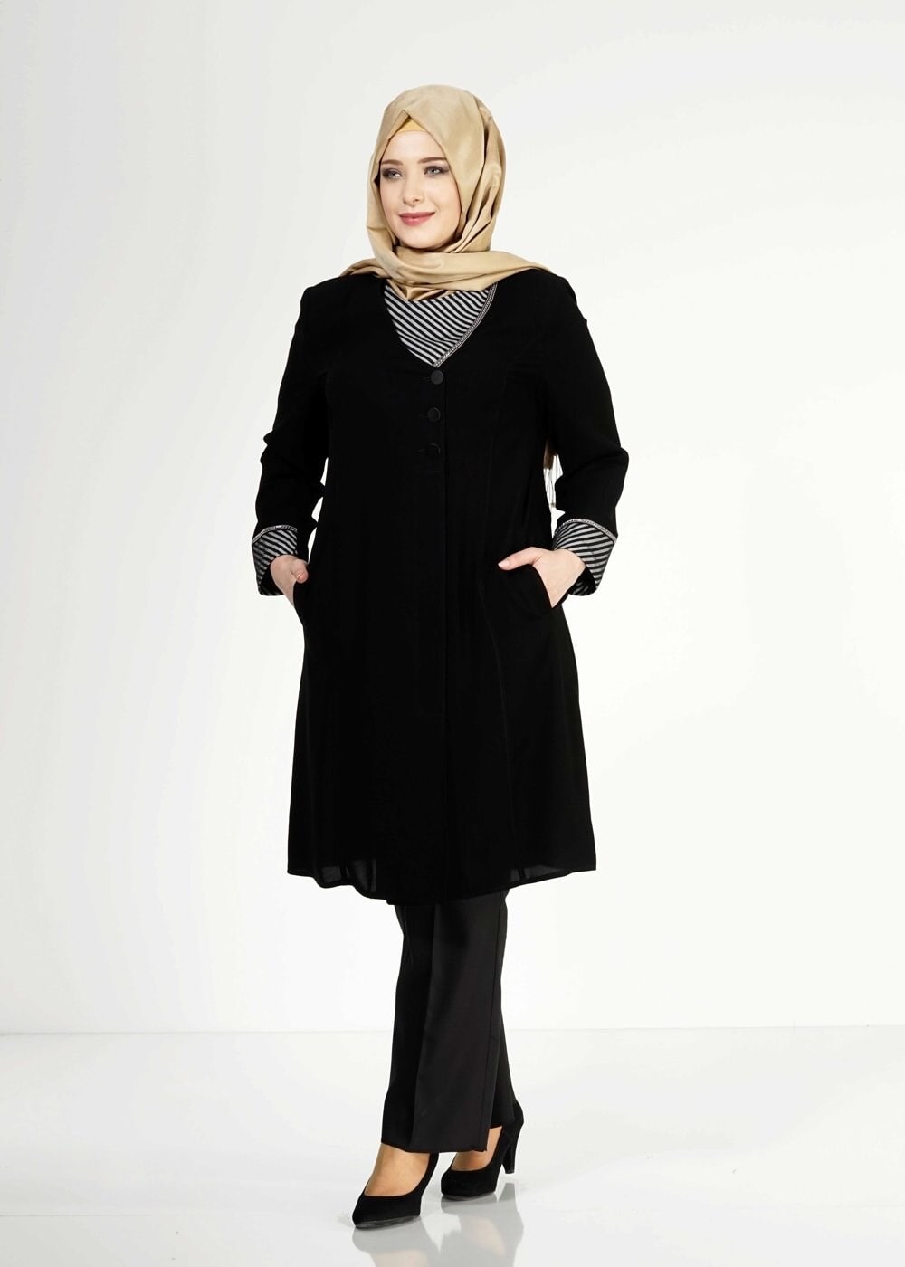 Tesettür giyim SİYAH 1587 Esma Tesettür Trench