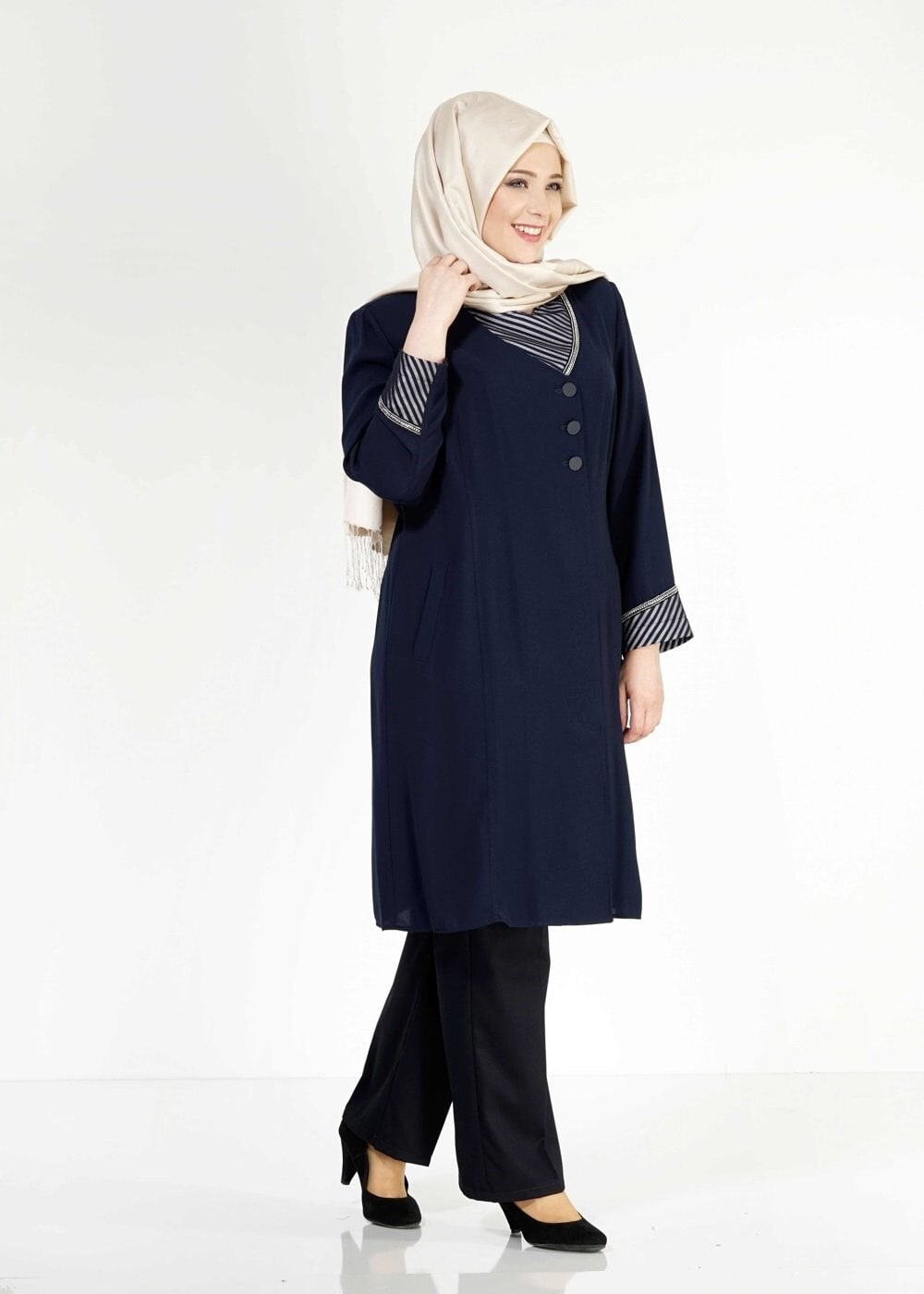 Hijab clothing NAVY BLUE 1587 Esma Tesettür Trench