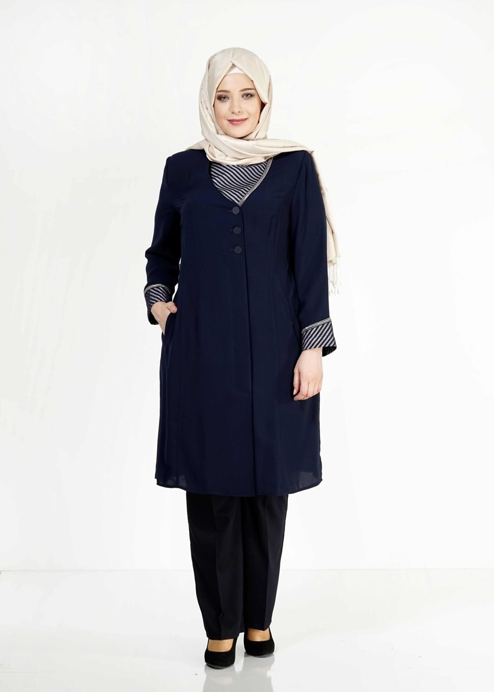 Hijab clothing NAVY BLUE 1587 Esma Tesettür Trench