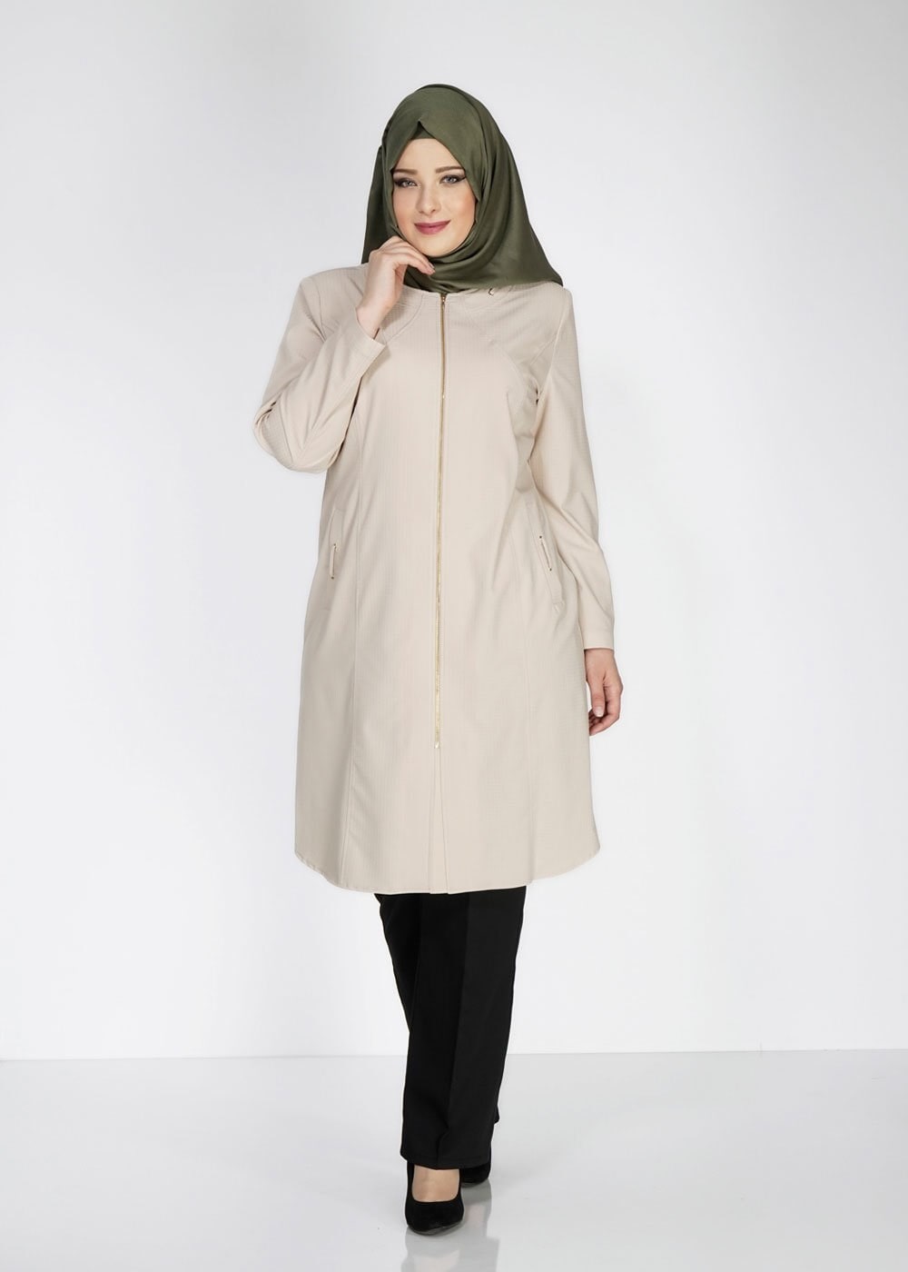 Tesettür giyim BEJ 1529-1 Söğüt Tesettür Trench