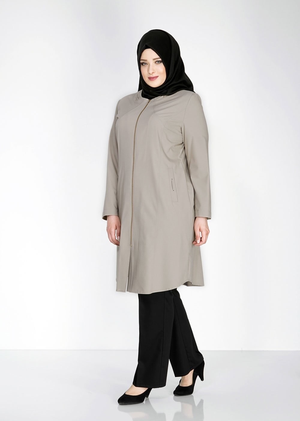 Tesettür giyim HAKİ 1529-1 Söğüt Tesettür Trench