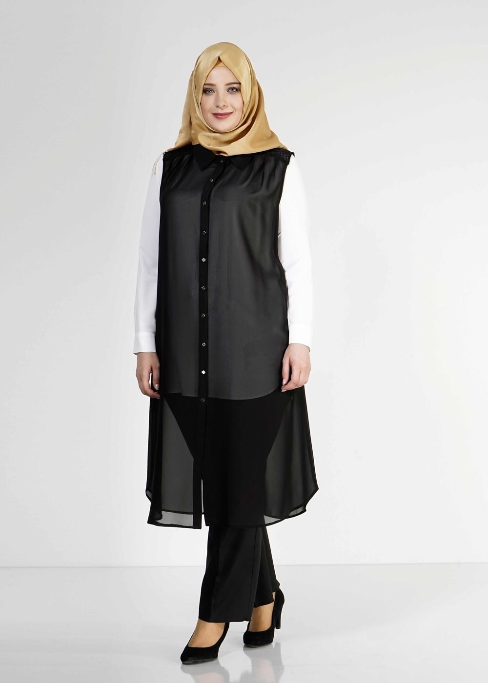 Hijab clothing BLACK 2468 New Multi Tesettür Şifon Yelek