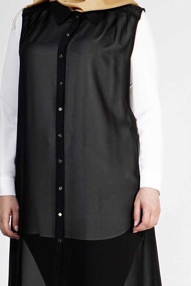 Hijab clothing BLACK 2468 New Multi Tesettür Şifon Yelek - ALVİNA