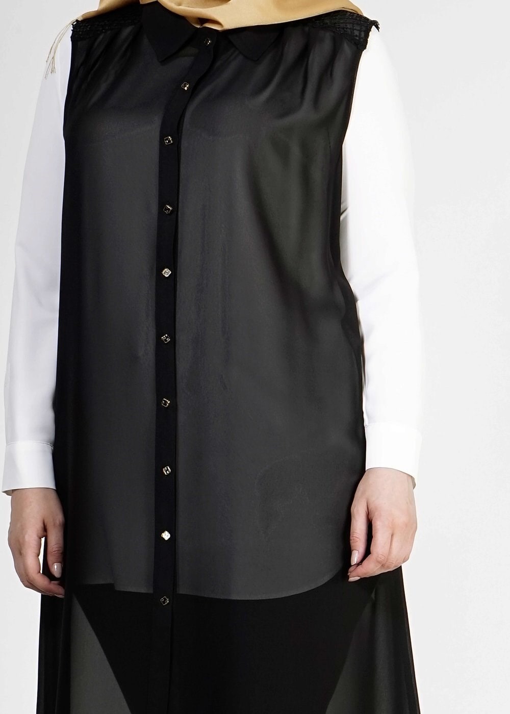 Hijab clothing BLACK 2468 New Multi Tesettür Şifon Yelek