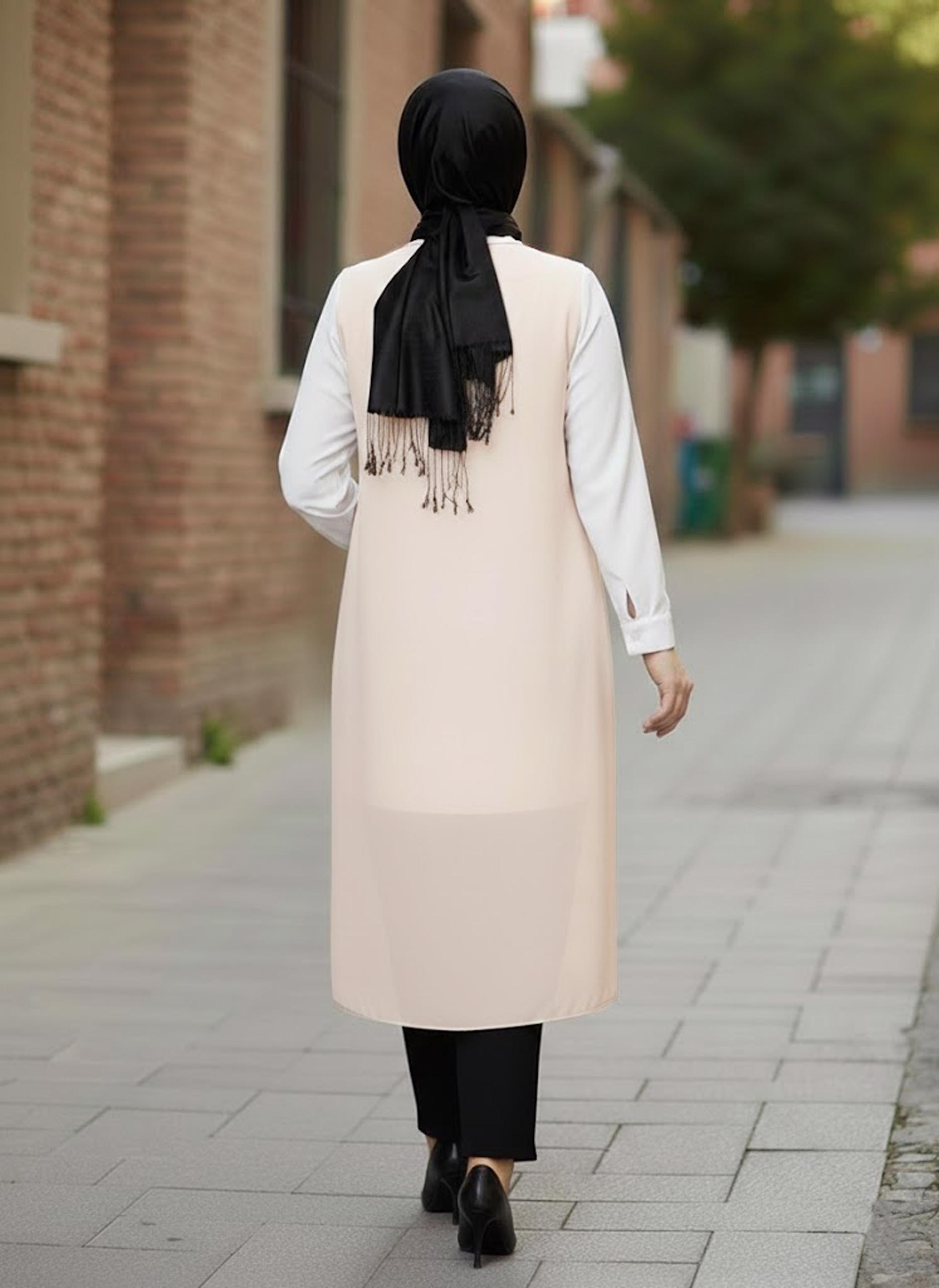 Hijab clothing BEIGE SHIRT COLLAR CHIFFON VEST 2468