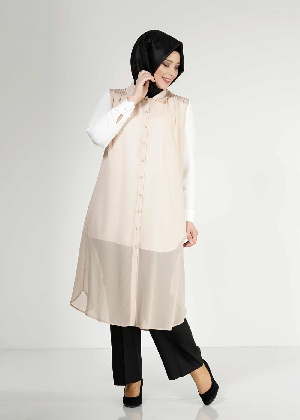 Vêtements hijab BEIGE 2468 New Multi Tesettür Şifon Yelek