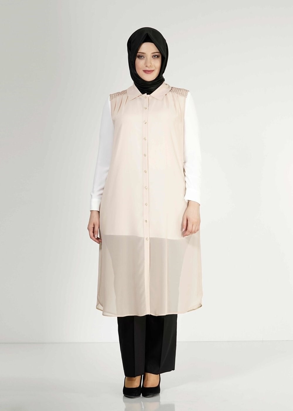 Vêtements hijab BEIGE 2468 New Multi Tesettür Şifon Yelek