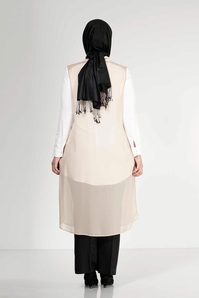 Hijab clothing BEIGE 2468 New Multi Tesettür Şifon Yelek - ALVİNA