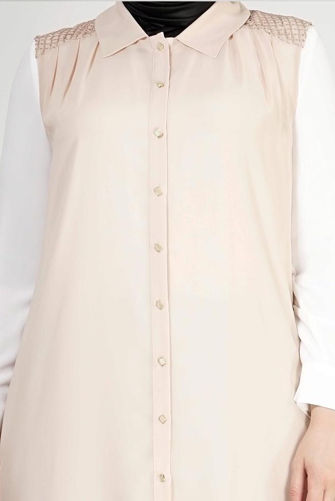 Hijab clothing BEIGE 2468 New Multi Tesettür Şifon Yelek - ALVİNA