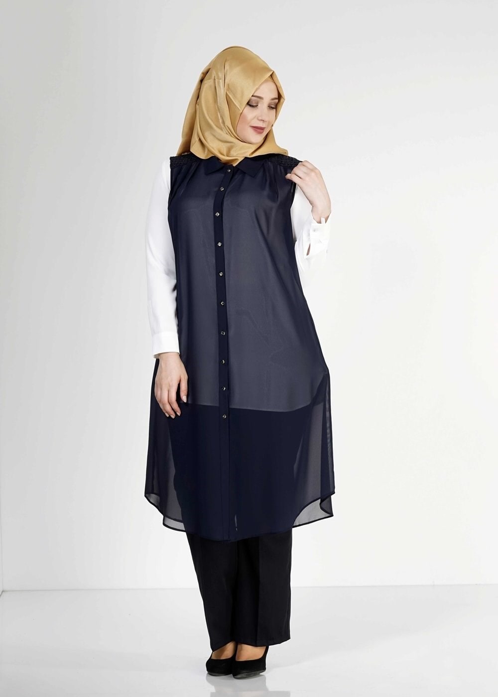 Tesettür giyim LACİVERT 2468 New Multi Tesettür Şifon Yelek