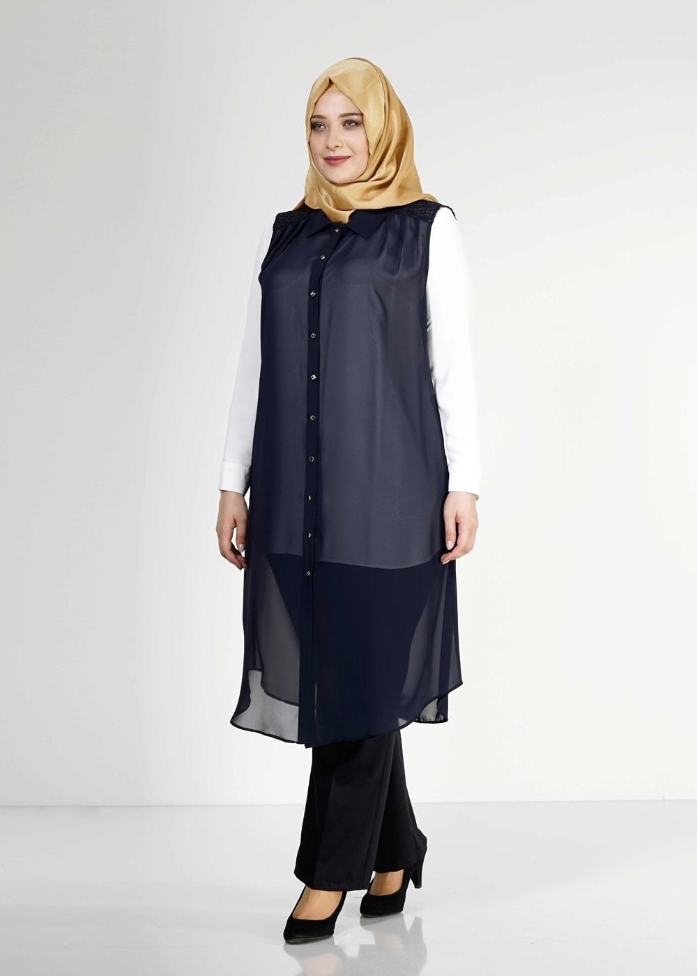 Tesettür giyim LACİVERT 2468 New Multi Tesettür Şifon Yelek