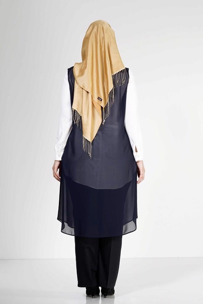 Hijab clothing NAVY BLUE 2468 New Multi Tesettür Şifon Yelek - ALVİNA