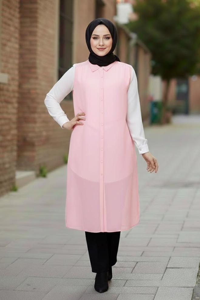 Hijab clothing POWDER SHIRT COLLAR CHIFFON VEST 2468 - ALVİNA