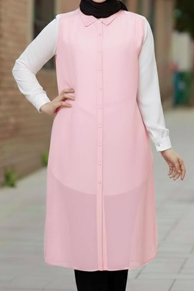 Hijab clothing POWDER SHIRT COLLAR CHIFFON VEST 2468 - ALVİNA