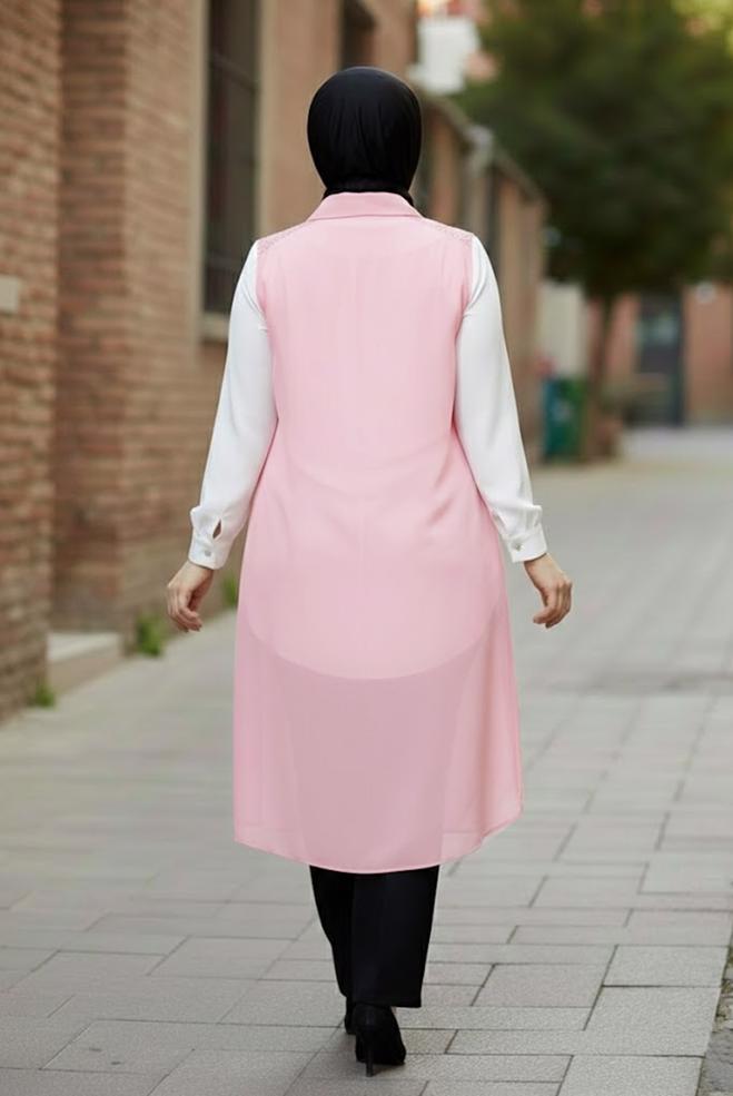 Hijab clothing POWDER SHIRT COLLAR CHIFFON VEST 2468 - ALVİNA