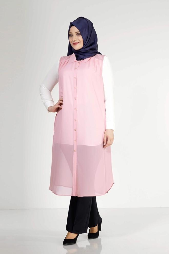 Hijab clothing POWDER 2468 New Multi Tesettür Şifon Yelek - ALVİNA