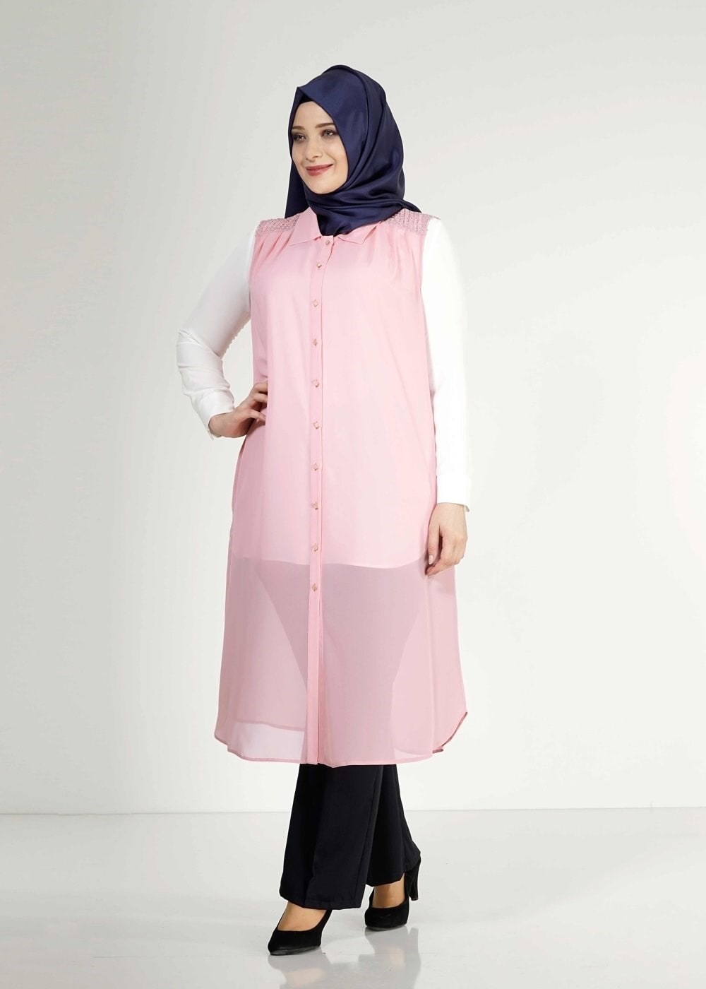 Vêtements hijab POUDRE 2468 New Multi Tesettür Şifon Yelek
