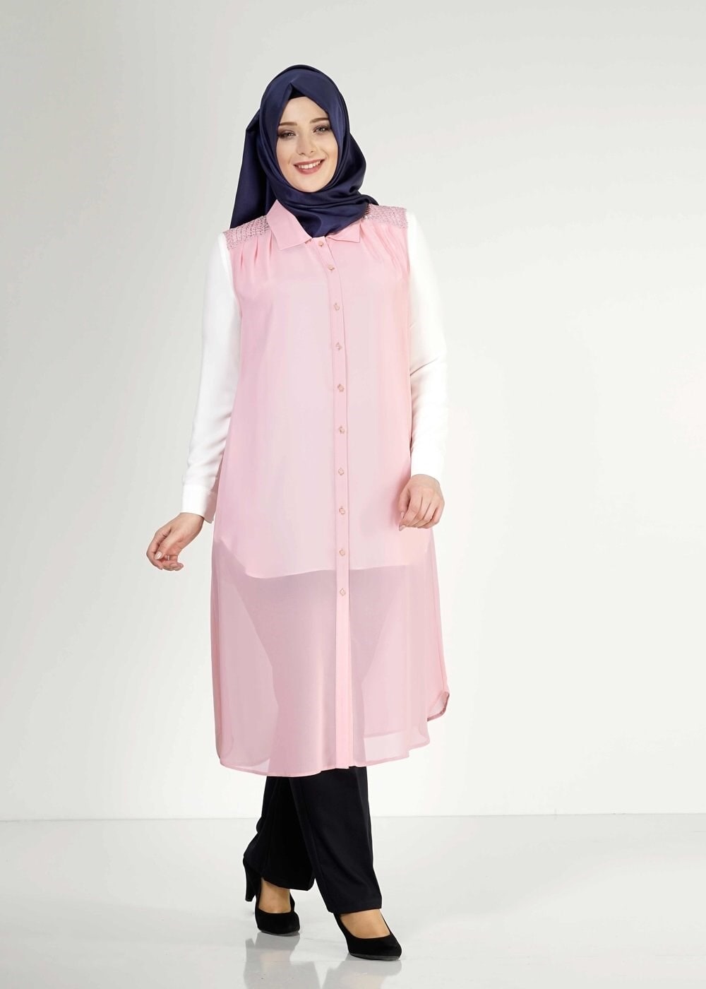 Vêtements hijab POUDRE 2468 New Multi Tesettür Şifon Yelek