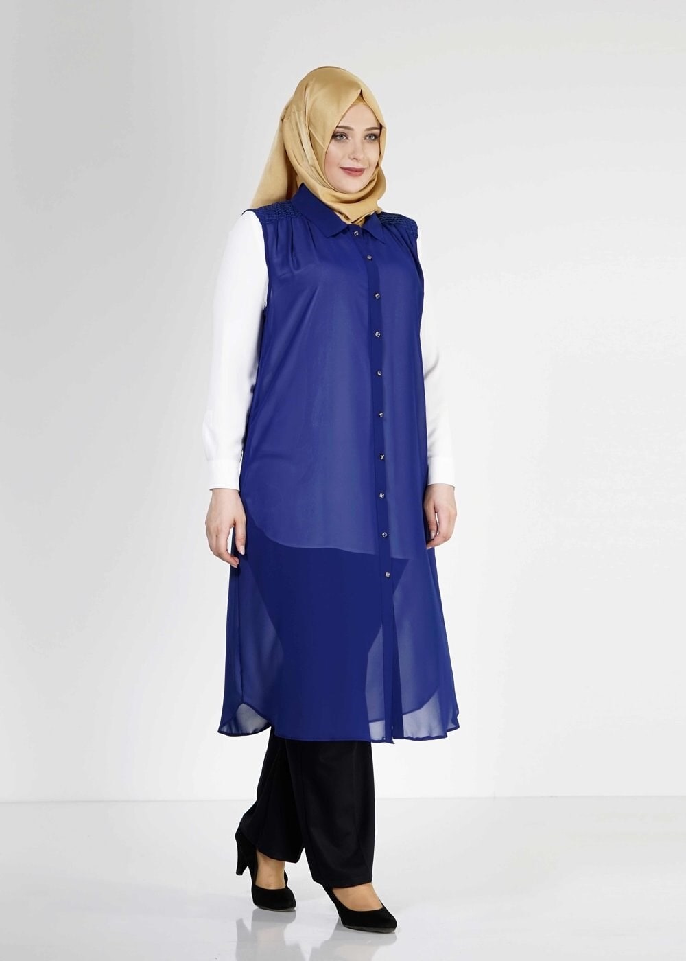 Tesettür giyim LACİVERT 2468 New Multi Tesettür Şifon Yelek