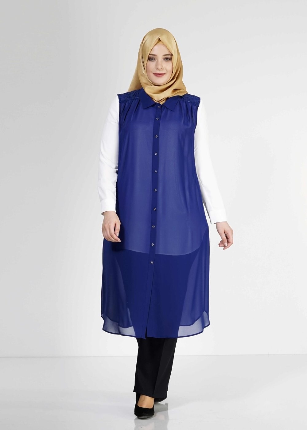 Tesettür giyim LACİVERT 2468 New Multi Tesettür Şifon Yelek