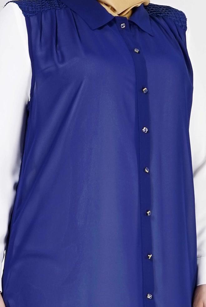 Hijab clothing NAVY BLUE 2468 New Multi Tesettür Şifon Yelek - ALVİNA