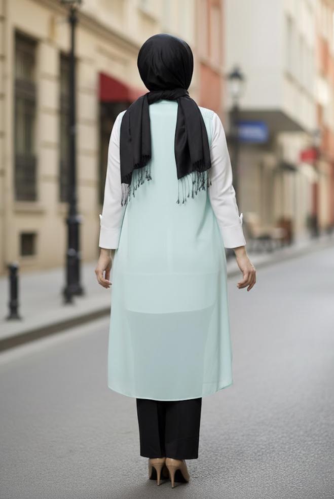 Hijab clothing BLUE SHIRT COLLAR CHIFFON VEST 2468 - ALVİNA