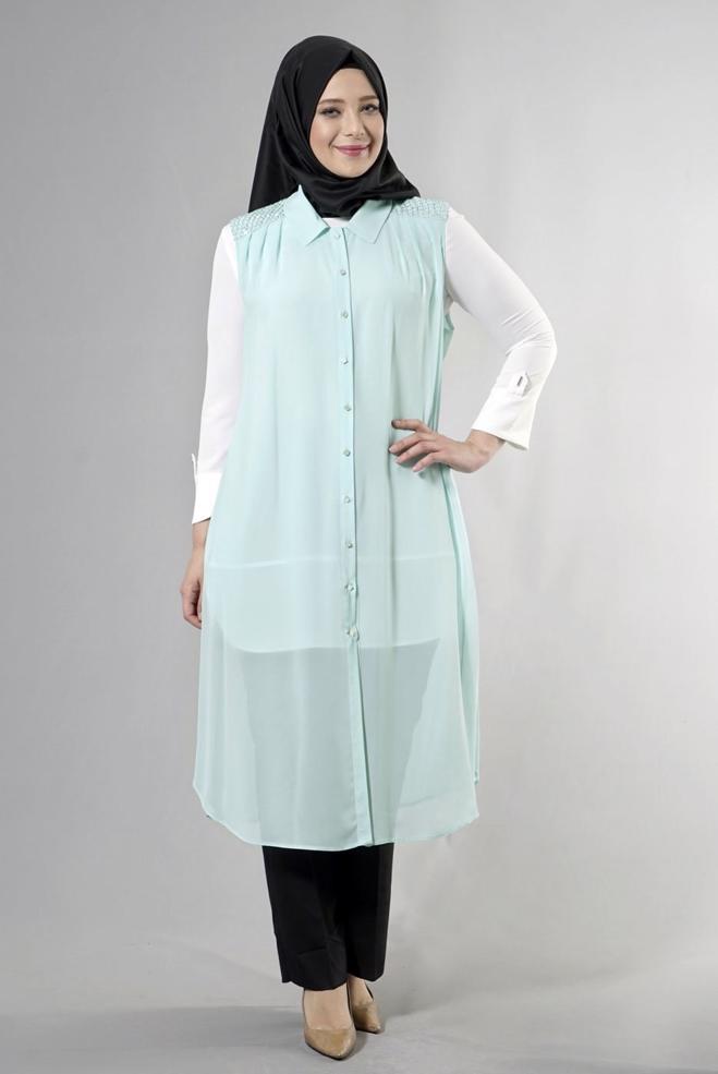 Hijab clothing BLUE 2468 New Multi Tesettür Şifon Yelek - ALVİNA