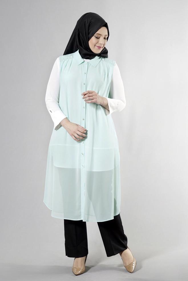 Hijab clothing BLUE 2468 New Multi Tesettür Şifon Yelek - ALVİNA