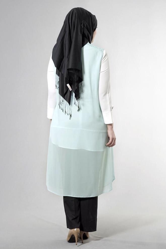 Hijab clothing BLUE 2468 New Multi Tesettür Şifon Yelek - ALVİNA
